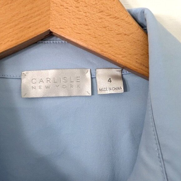 Carlisle Pintuck Detail Button Front Stretch Comfort Blouse Blue Size 4 - Picture 3 of 8